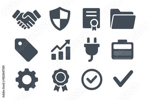 Shield vector tag chart trust icon plug ribbon battery gear set certificate