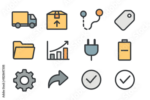 Checkmark transport truck chart battery icon arrow plug cargo icons freight tag