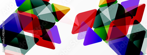 Abstract composition featuring overlapping colorful triangles. Shapes create dynamic visual texture, vibrant hues dominate design.