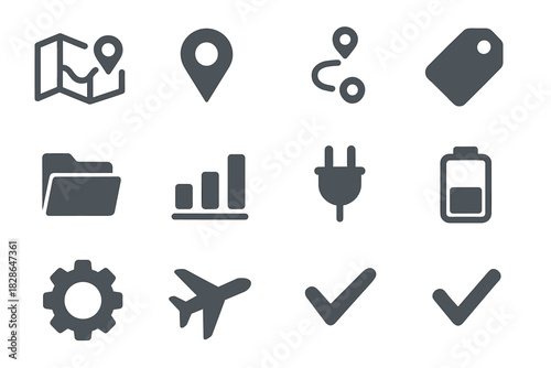 Dots navigation vector line chart waypoint gear pin travel icons tag icon