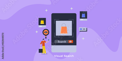 Mobile screen focusing on product for visual search, presenting related items and offers, digitally engaged shopper.