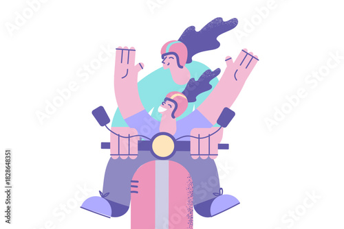 Riding scooter and summer family transportation concept.