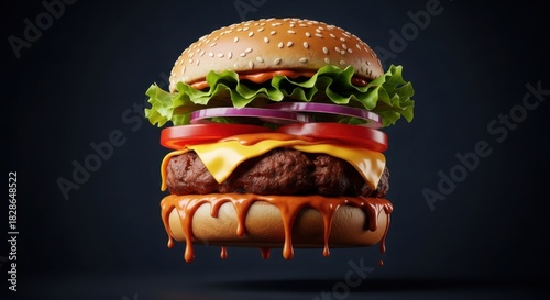 Delicious Cheeseburger with Dripping Sauce