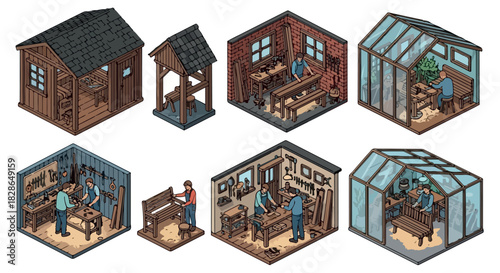 Woodworking workshops in various settings