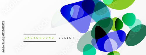 Abstract colorful shapes overlap, creating dynamic visual effect. Modern design elements suggest innovation, fluidity.