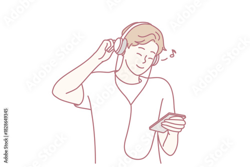 person discovers tranquility through melodies, quiet individual relaxes fully with gentle harmonic sounds, silent listener experiences deep serenity immersed in peaceful tunes