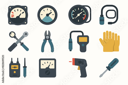 Wrench inspection aviation safety tools vector checklist circuit meter indicator icon airspeed