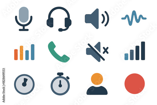 Phone avatar vector voice chat connection icon record timer mute microphone volume