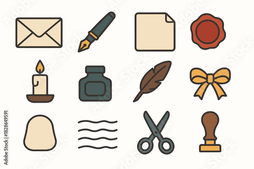 Icons envelope paper lines sheet candle icon letter ink minimalist vector handwriting