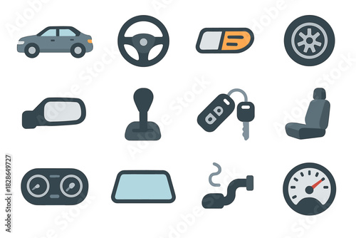 Sedan headlight mirror tire set icon vector wheel gear car windshield key