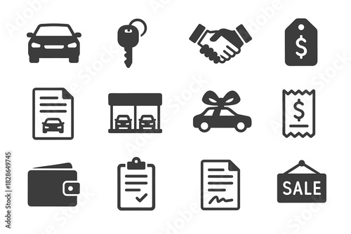 Clipboard car icons dealership ribbon handshake document wallet bow sign icon tag