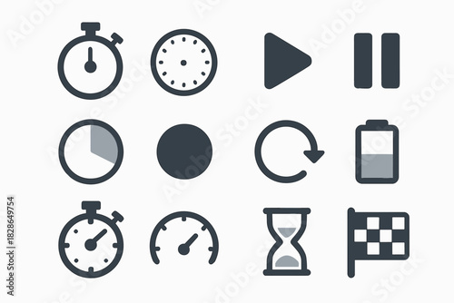 Icon stopwatch button ring arrow battery icons pause finish timer dial reset