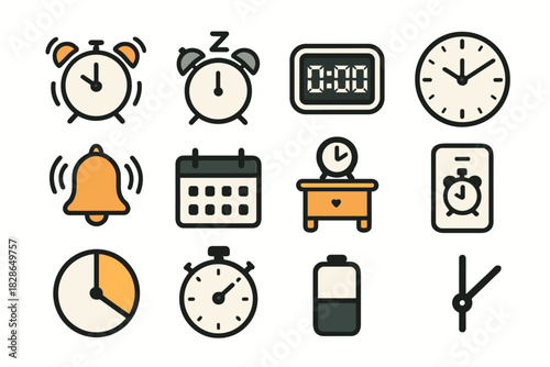 Digital icon wall minimal calendar vector wave clock hands stopwatch alarm
