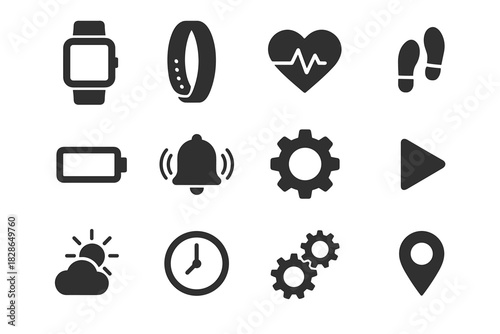 Gps icons gear grid heart vector face play icon smartwatch ring clock