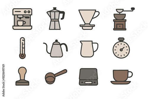 Espresso icon collection milk dripper pot thermometer vector scoop jug coffee machine