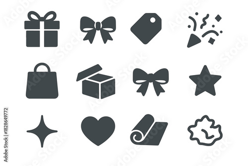 Bow lid fill tag vector set bag knot gift confetti icon ribbon