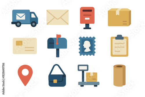 Icon courier map mail service bag truck mailbox vector roll postal clipboard