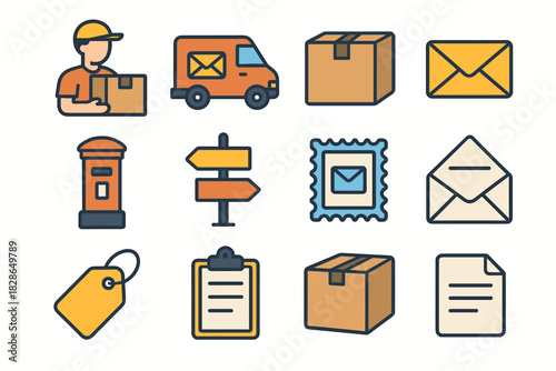 Sheet road icon envelope letter postbox clipboard delivery package stamp mail vector
