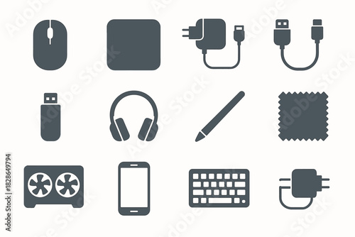 Charger cooling cable vector phone accessories keyboard pad icons laptop drive adapter