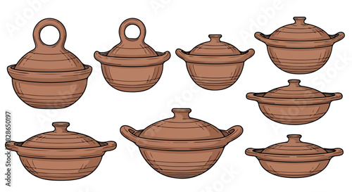 Clay pots collection with transparent background