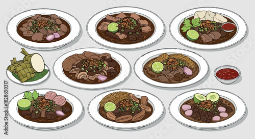 Indonesian cuisine dishes arrangement on a table