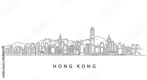 Hong Kong Skyline Line Art: Minimalist Cityscape Illustration