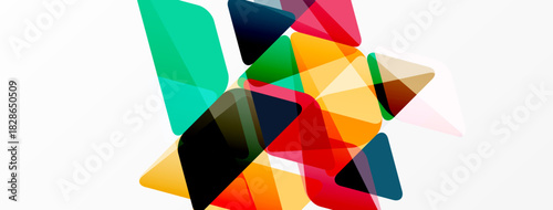 Abstract colorful shapes overlap, creating dynamic composition. Bright hues blend, forming modern visual experience.