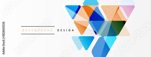 Abstract geometric shapes overlap, creating vibrant design. Light colors dominate, with text background design present. Minimalist style.