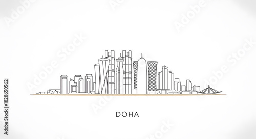 Wallpaper Mural Doha Skyline Line Art: Modern Cityscape Illustration Torontodigital.ca