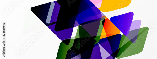 Abstract shapes overlap, creating vibrant color blends. Dynamic composition suggests movement, energy, modern design.