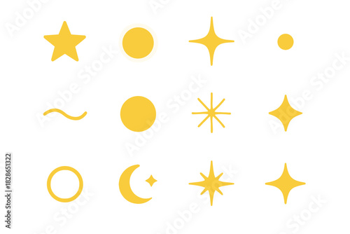 Hollow dot gradient burst star circle moon minimalist line vector icon wave