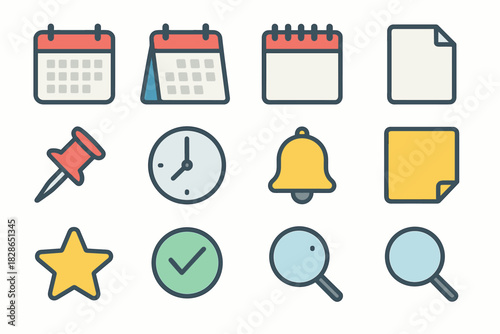 Sticker spiral icon calendar vector sheet checkmark bell minimalist glass note