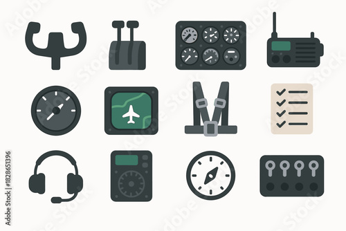 Harness steering control checklist cabin screen instrument vector icon yoke pilot altimeter