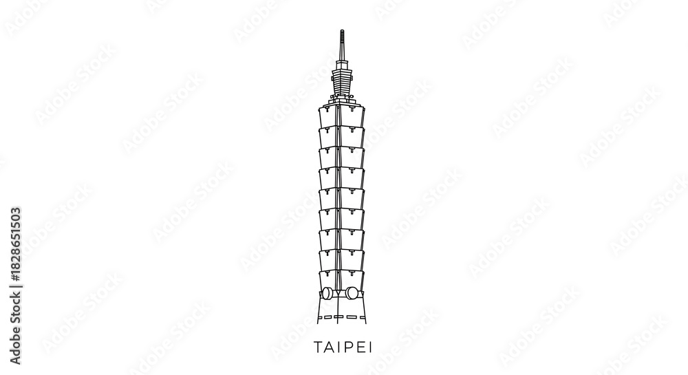Obraz premium Minimalist Taipei Tower Line Art