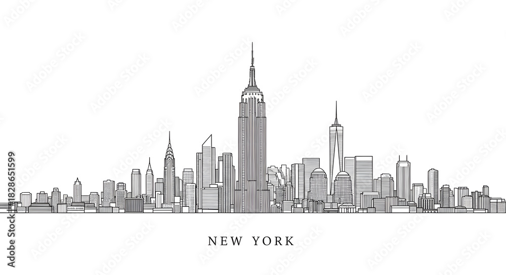 Naklejka premium New York City Skyline - Minimalist Line Art