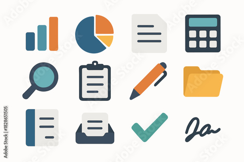 File icons tray mark pen vector clipboard magnifier minimal business icon chart