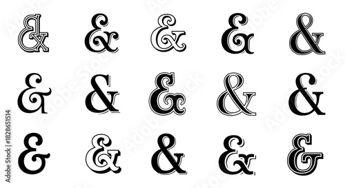 Diverse ampersand collection: stylistic variations for typographic design and decoration