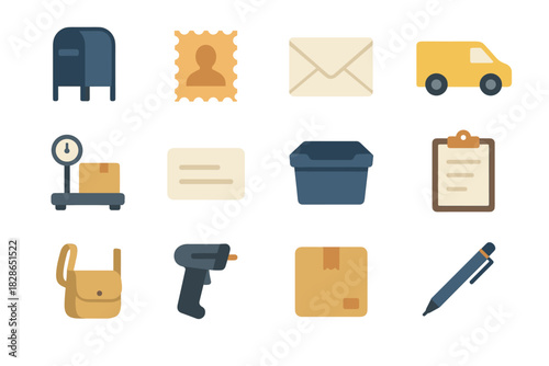 Van label package address service envelope scanner mailbox postal icon vector bag