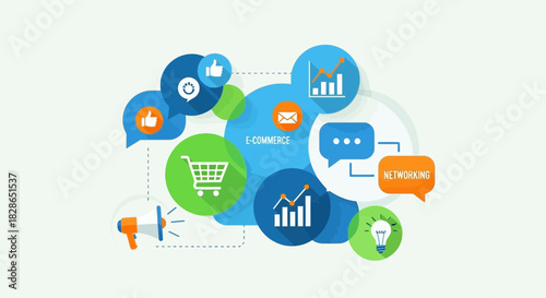 Modern e-commerce business marketing and social media networking illustration