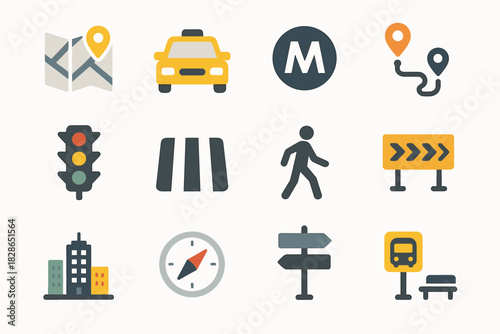City vector sign bus compass skyline stop pedestrian navigation icon icons signpost