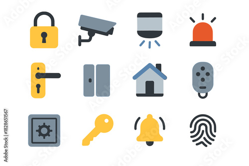 House vector safe camera padlock alarm security siren lock home alert icon