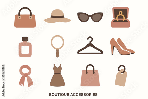Mirror vector bottle hanger box sunglasses tag accessory icons handbag boutique scarf