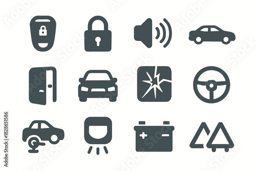 Alarm silhouette siren motion icons hood icon lock hazard car vector clamp