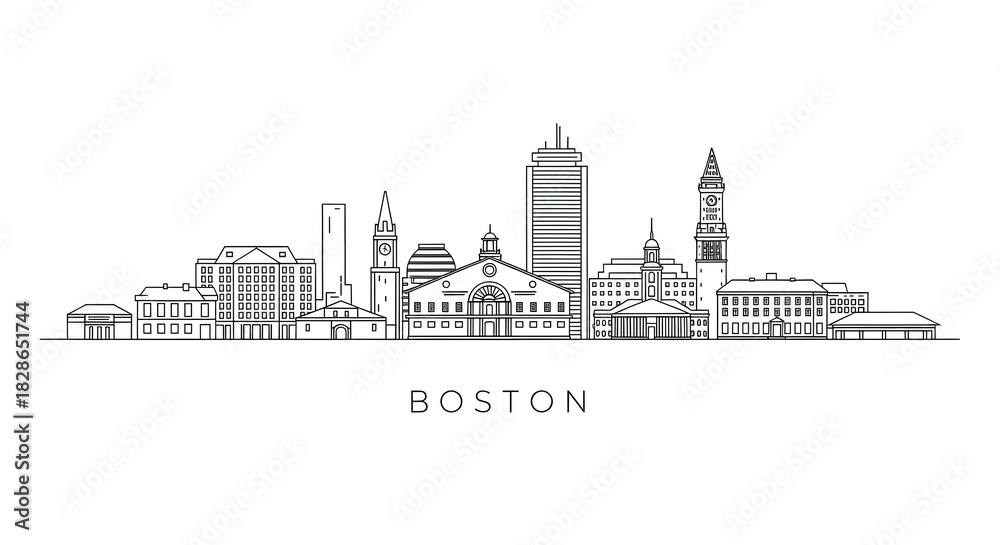 custom made wallpaper toronto digitalBoston Skyline Vector - Minimalist Cityscape Illustration