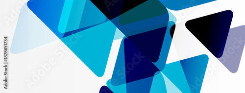 Abstract geometric shapes overlap. Blue shades dominate, creating dynamic visual texture. White background provides contrast. Modern design element.