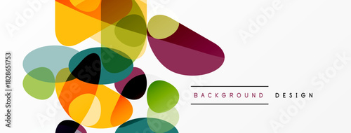 Abstract colorful shapes overlap, creating dynamic visual texture. Modern design elements suggest creativity, energy, positivity.