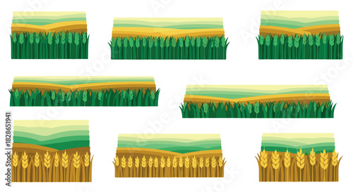 Fields of wheat and corn with layered landscape