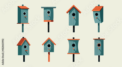 Birdhouses collection in various shapes and styles
