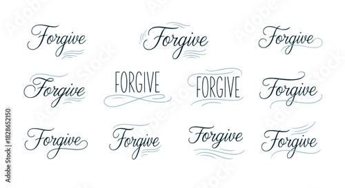 Forgive word calligraphy set with transparent background