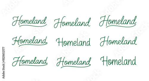 Handwritten word Homeland in green script style